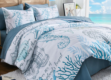 Comforter Set King Size Coastal, Beachy Themed 7 Pieces Ocean Bedding