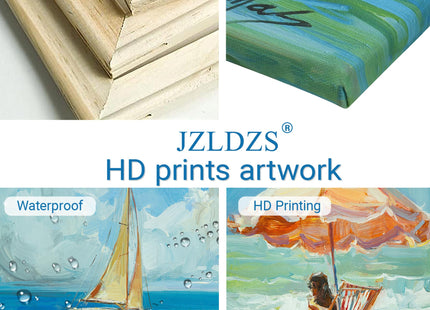 JZLDZS Nautical Sailboat Canvas Wall Art Framed, Blue, 12x16 Inch