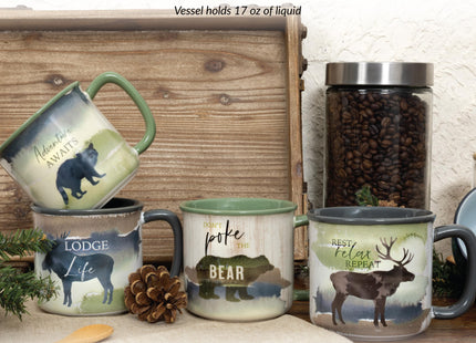 Pavilion Gift Company - Lodge Life - Moose - 17 Oz Coffee Mug Tea Cup Woodland Hiking Camping Cabin Woods Lodge Gift Outdoorsy Present