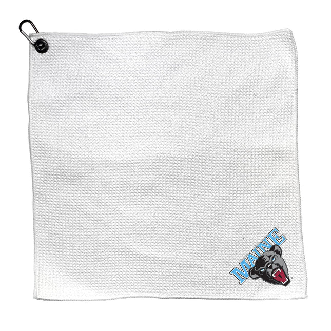 Team Golf NCAA Maine Microfiber Towel - 15" X 15" (White) with Carabiner Clip, Premium Microfiber with Deep Waffle Pockets - Superior Water Absorption and Quick Dry Golf Cleaning Towel