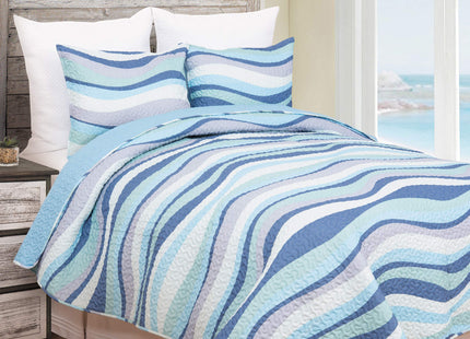C&F Home Sea Waves Blue Ocean 3-Piece King Quilt Set