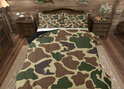 Erosebridal Hunting Fish Bedding Set Camo Army Bass Fishing Comforter Set