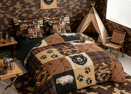 Feelyou Bear Comforter Set Twin SizeFarmhouse Cabin Hunting 7 Pcs Bedding