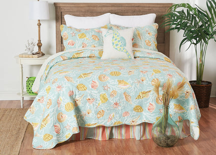 C&F Home St. Martin Blue Full/Queen Bed 3 Piece Quilt Set Summer Beach Ocean Coastal Nautical Seashell Reversible Machine Washable Lightweight Bedspread Bedding Coverlet Full/Queen 3 Piece Set Blue