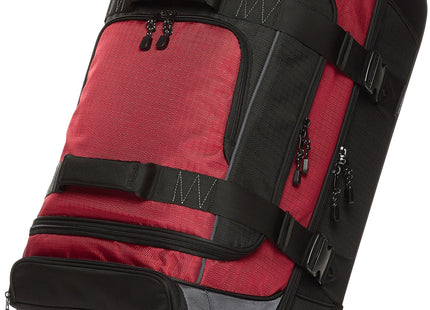 Amazon Basics Ripstop Wheeled Duffel Bag with Multi-Pocket Design, Portable, 30", Red