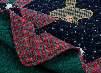 Holiday Christmas 3-Piece King Patchwork Quilt Bedding Set, Silent Night Winter Starry Sky Cabin, Soft Lightweight Coverlet Bedspread
