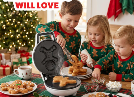 Gingerbread Man Mini Waffle Maker- Festive 4" Electric Waffler Iron