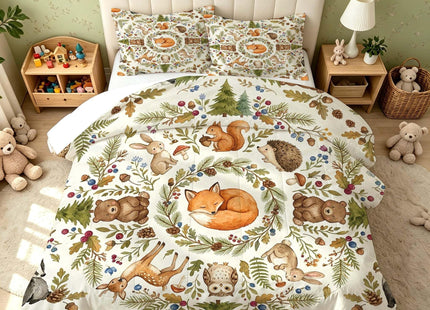 VTKON Woodland Animals Comforter Set Twin, 2Pcs Cute Fox Pattern Forest Creature Pattern Bedding for Girls, Soft Microfiber Duvet with 1 Comforter and 1 Pillowcase All Season