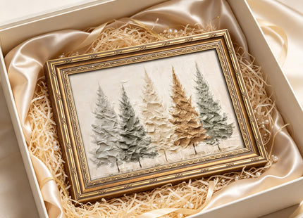 Vintage Gold Framed Christmas Tree Wall Art, 3D Textured Pine Tree Print