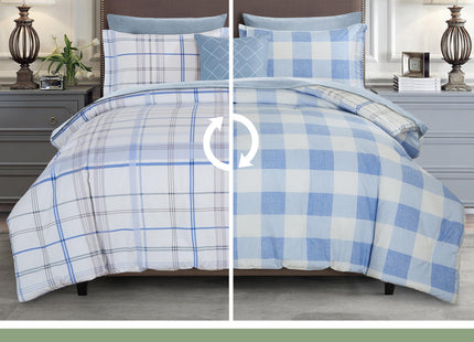 Elegant Comfort 8-Piece Lodge Plaid Reversible Comforter Set - All Season Bed in a Bag, 4-Piece Sheet Set Featuring Smart Pockets, Matching Shams and Decorative Pillow, Full/Queen, Aqua