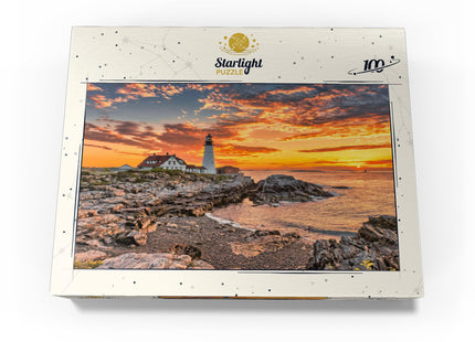 MyPuzzle Portland Lighthouse At Sunrise in New England Maine USA - Premium 100 Piece Jigsaw Puzzle for Adults