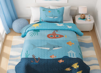 Soul & Lane - Ocean Fish Quilt Set, Kids Sea Bedding, Twin with 1 Sham