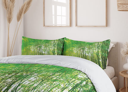 Ambesonne Woodland Duvet Cover Set, Tall Trees Forest Natural Botanical Garden Scenery Landscape Print, Decorative 3 Piece Bedding Set with 2 Pillow Shams, King Size, Yellow Olive