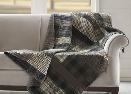 Woolrich Luxury Quilted Throw - Cabin Lifestyle, Patchwork with Moose Design All Season, Lightweight and Breathable Cozy Bedding Layer Throws for Couch Sofa, 50" W x 70" L, Winter Hills Taupe