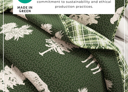 Great Bay Home Lodge Bedspread Twin/Twin XL Size Quilt with 1 Sham. Cabin 2- Piece Reversible All Season Quilt Set. Rustic Quilt Coverlet Bed Set. Rio Ridge Collection (Forest Green)