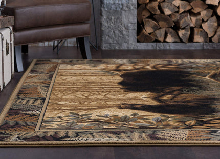 Fern Bear Beige 5x7 Area Rug Cabin for Living Room - Bedroom or DiningRoom - Lodge, Novelty Farmhouse Style Bear Figure Rustic Indoor Carpet