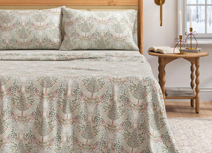 Great Bay Home Christmas Flannel Sheet Set Twin Size - 100% Turkish Cotton, Double-Brushed, Winter Bed Sheets - Ultra-Soft, Cozy, 3-Piece Holiday Bedding Set (Woodland Deer)