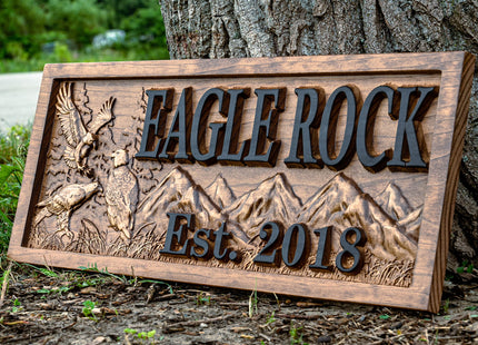 Custom Wood Carved American Eagle Name Sign | Rustic Cabin Decor