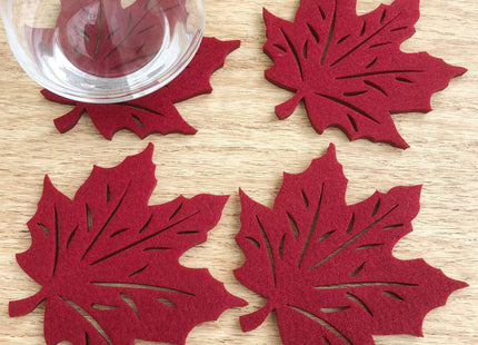 Maple Leaf Cutwork Felt Coasters, Set of 4 (Red)