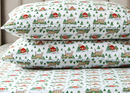 Elegant Comfort Holiday Christmas Flannel Sheet Set, Twin, Cozy Lodge