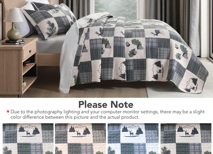 Cabin Quilt Set - 3-Piece Queen Rustic Bedding Set - Lodge Deer Bedspread
