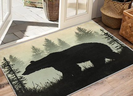 SherAvant Bear Rugs for Cabin - 2x3 Area Rug - Black Wildlife Silhouette - Rustic Nature - Non Slip - Machine Washable