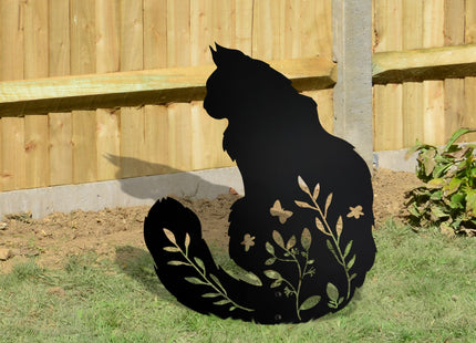 Maine Coon Cat Garden Statue, Black Cat Decor for Outdoor Memorial Yard