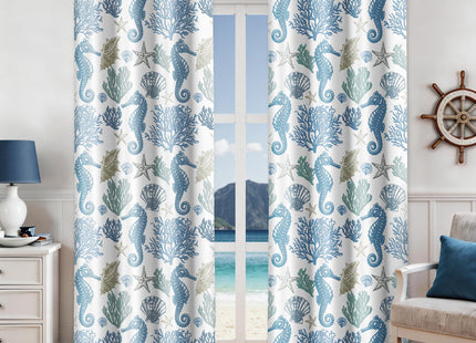 Coastal Seahorse Curtains, Grommet Window Panels, 52 x 96 Inch, 2 Panels