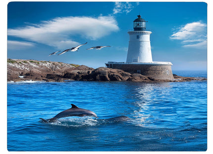 Dolphin Lighthouse Background Coastal Shoreline Waves Sandy Beach Kitchen Glass Cutting Board Ocean Decorative Gift (Dolphin Lighthouse)