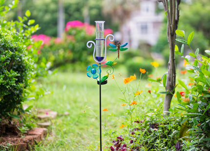 HOBYLUBY Solar Rain Gauge Outdoor with Dragonfly Decor