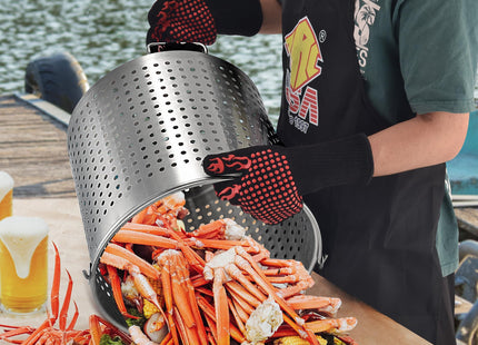 ARC 64 QT Stainless Steel Seafood Boil Pot with Basket and Two Brown Paper