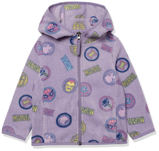 Amazon Essentials Disney | Marvel | Star Wars | Princess Girls' Polar Fleece Full-Zip Hooded Jacket, Marvel Logo, Small