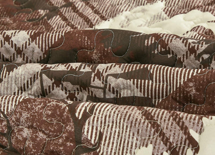 3 Pcs Rustic Cabin Quilt Set Moose and Bear Bedspread(Burgundy,King)