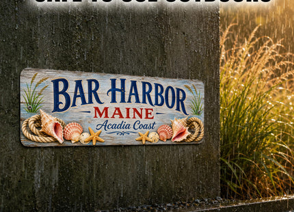 Bar Harbor Coastal Driftwood Metal Sign — Maine Souvenir Wall Decor