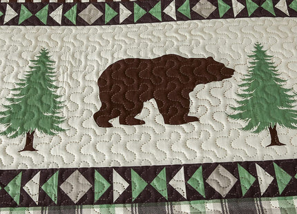 Junsey Country Bear Bedding Lightweight Cabin Moose Quilts Set Twin Size,3Pcs Summer Rustic Bedspreads Wildlife Pine Tree Reversible Stripe Coverlets Pillow Shams