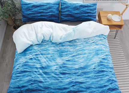 LAMEJOR 3D Ocean Waves Duvet Cover Set Queen Size Hotel Luxury Bedding Set Comforter Cover (1 Duvet Cover+2 Pillowcases) White to Blue