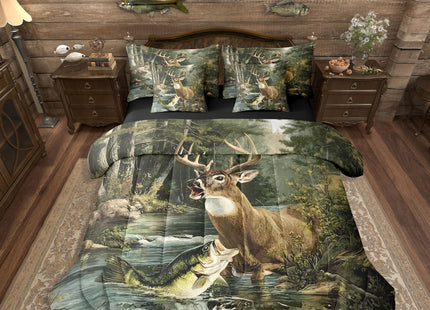 Erosebridal Deer Fish Comforter Set with Sheets (7 Pieces,Twin Size)