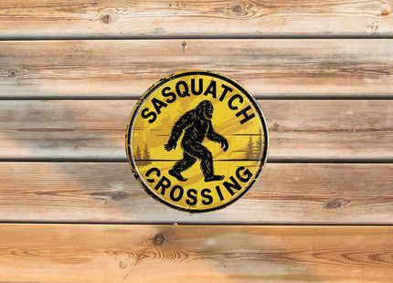Aimlayton Sasquatch Crossing Metal Sign 8x8in Funny Rustic Plaque for Cabin Forest Road Outdoor Adventure Decor