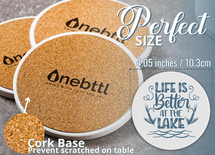 Onebttl Lake House Gifts Theme Coaster for Drinks, Set of 6 - Lake Sayings