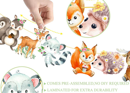 Woodland Animal Happy Birthday Banner Woodland Creatures Banner Decorations 2Pcs Forest Animals Cutout Banners for Woodland Theme Baby Shower Supplies