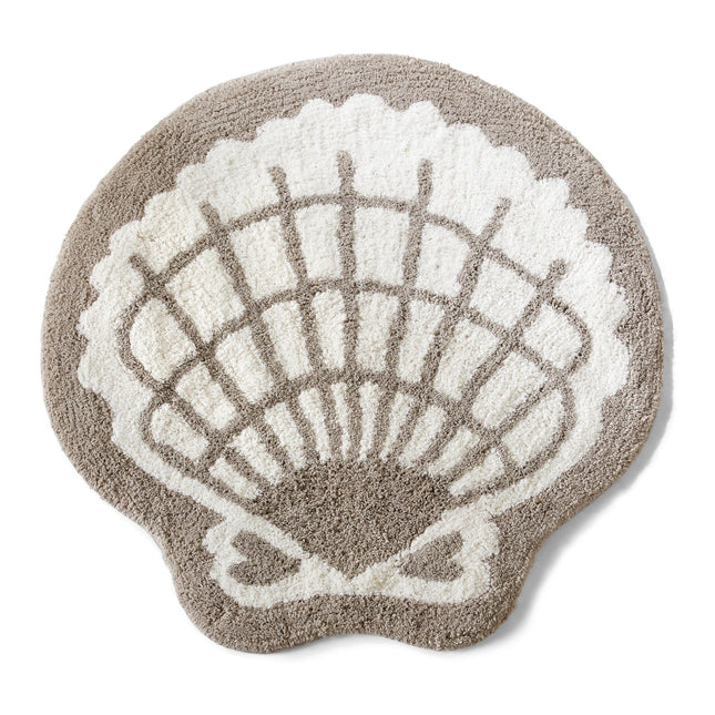 Market & Place Scallop Shell Coastal Bath Rug, White and Grey Bathroom Mat, Modern Bathroom Decor for Tub and Shower, Absorbent Bathroom Rugs, 26" x 26", Scallop Shell Grey