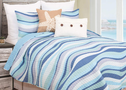 C&F Home Sea Waves Blue Ocean 3-Piece King Quilt Set