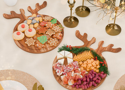 Christmas Charcuterie Board, Reindeer Shaped Acacia Wood, 17x13 In
