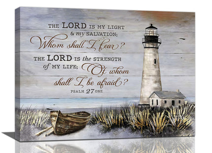 Nautical Lighthouse Wall Art Coastal Beach Pictures Wall Decor Bible Verse Scriptures Canvas Prints Lighthouse painting Framed Modern Artwork for bathroom kitchen Bedroom living room office 16"x12"