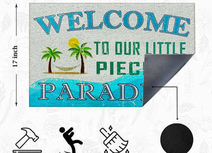 Supwhd Beach Door Mat, Coastal Beach Welcome Mat, Beach Decor for Room House, Nautical Door Mat, Coastal Bathroom Kitchen Decor, Welcome to Our Little Piece of Paradise 17x30 in