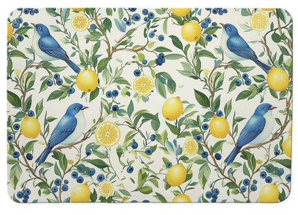 GOOZHO Vibrant Birds Lemon Dish Drying Mat, Summer Lemon Blueberry Tree Coffee Bar Mat for Countertops, Nature Botanical Absorbent Dish Drying Mats for Kitchen Counter Coffee Maker, 16x24 Inch