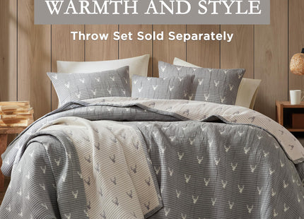 Woolrich Coverlet Set Rustic Lodge Design, 3 Piece Set All Season, Lightweight Reversible Farmhouse Bedspread Bedding, Shams, Full/Queen, Gray