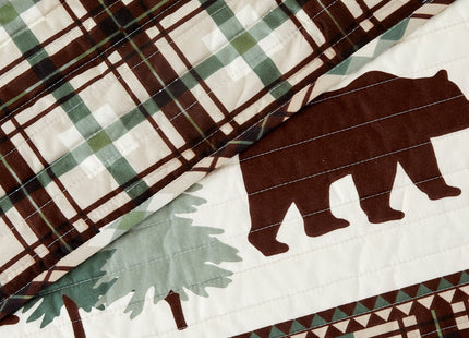 3 Piece Reversible Quilt Set with Shams | All-Season Soft & Lightweight Bedspread | Rustic Lodge Cabin Printed Plaid Design | Cedar Creek Collection (King, Chocolate/Green)