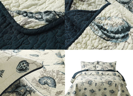 Brandream Queen Size Blue Ocean Quilted Comforter Set Nautical Bedding Set 100% Cotton Bedspread Coverlet Set 3-Piece