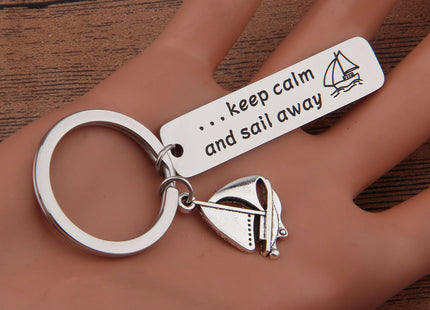 Gzrlyf Sailboat Keychain Nautical Keychain Boat Keychain Keep Calm And Sail Away Jewelry Captain Gift Skipper Gift Sailor Gift (Sailboat keychain)